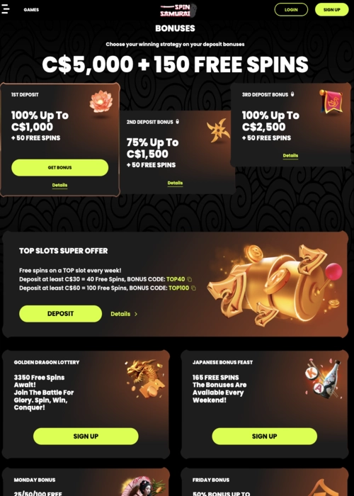 Samurai bonus rewards display Spin Samurai